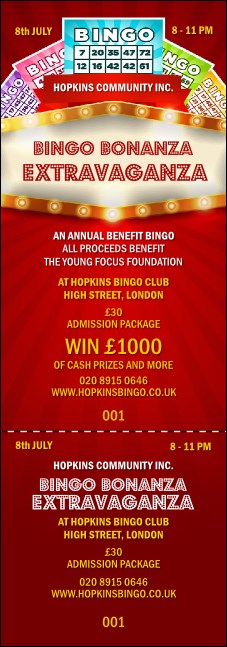 Bingo Bonanza Extravaganza Event Ticket