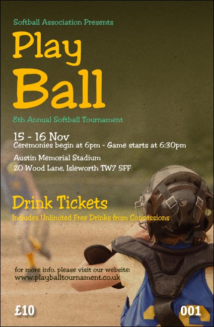 Youth Softball Drink Ticket Product Front