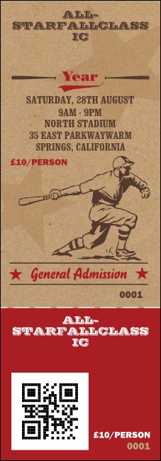 All Star Retro Baseball QR Event Ticket