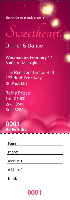 Valentines Day Lovehearts Raffle Ticket