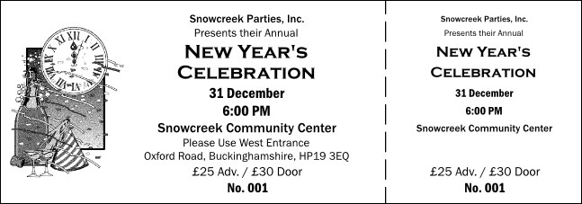 Black and White New Year's General Admission Ticket 001