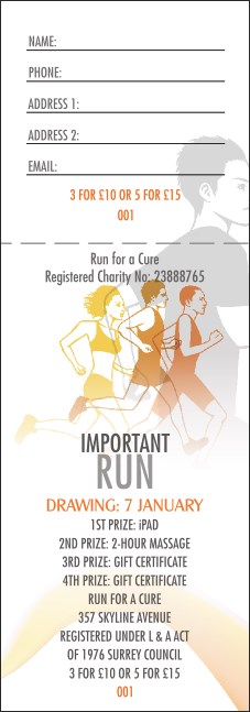 Run for a Cause Orange Raffle Ticket Product Front